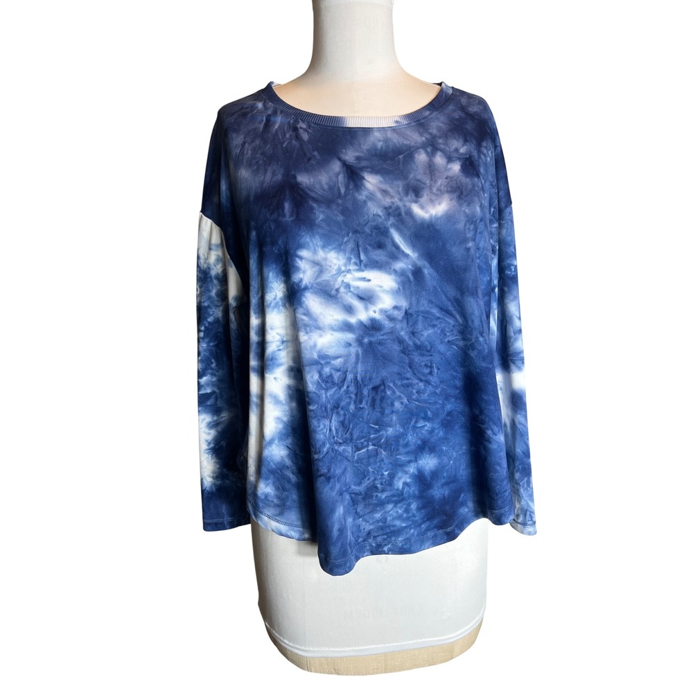 Almost Famous 1X Tie Dye Long Sleeve‎ Top Blue White Casual Comfort